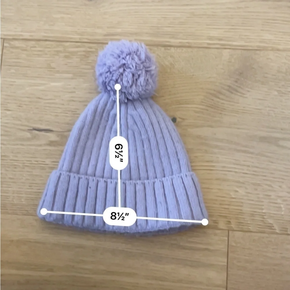Zara Girls 6–9 Lavender Purple Pom Pom Ribbed Knit Winter Beanie